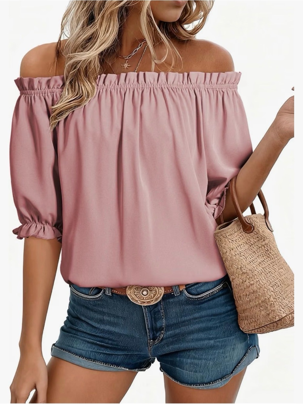 Women’s Off-Shoulder Blouse in Apricot Pink